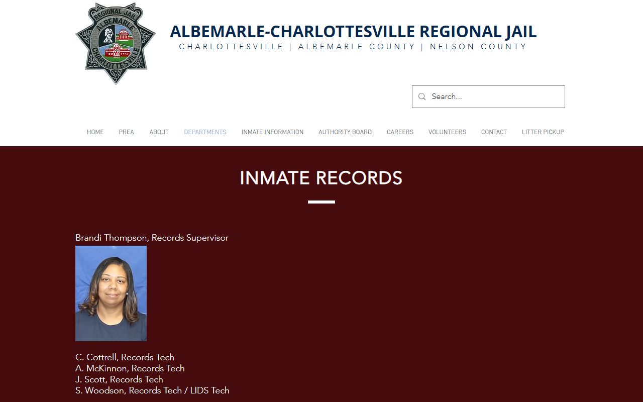 Albemarle County jail mugshots and ACRJ Records Department booking photo request channel